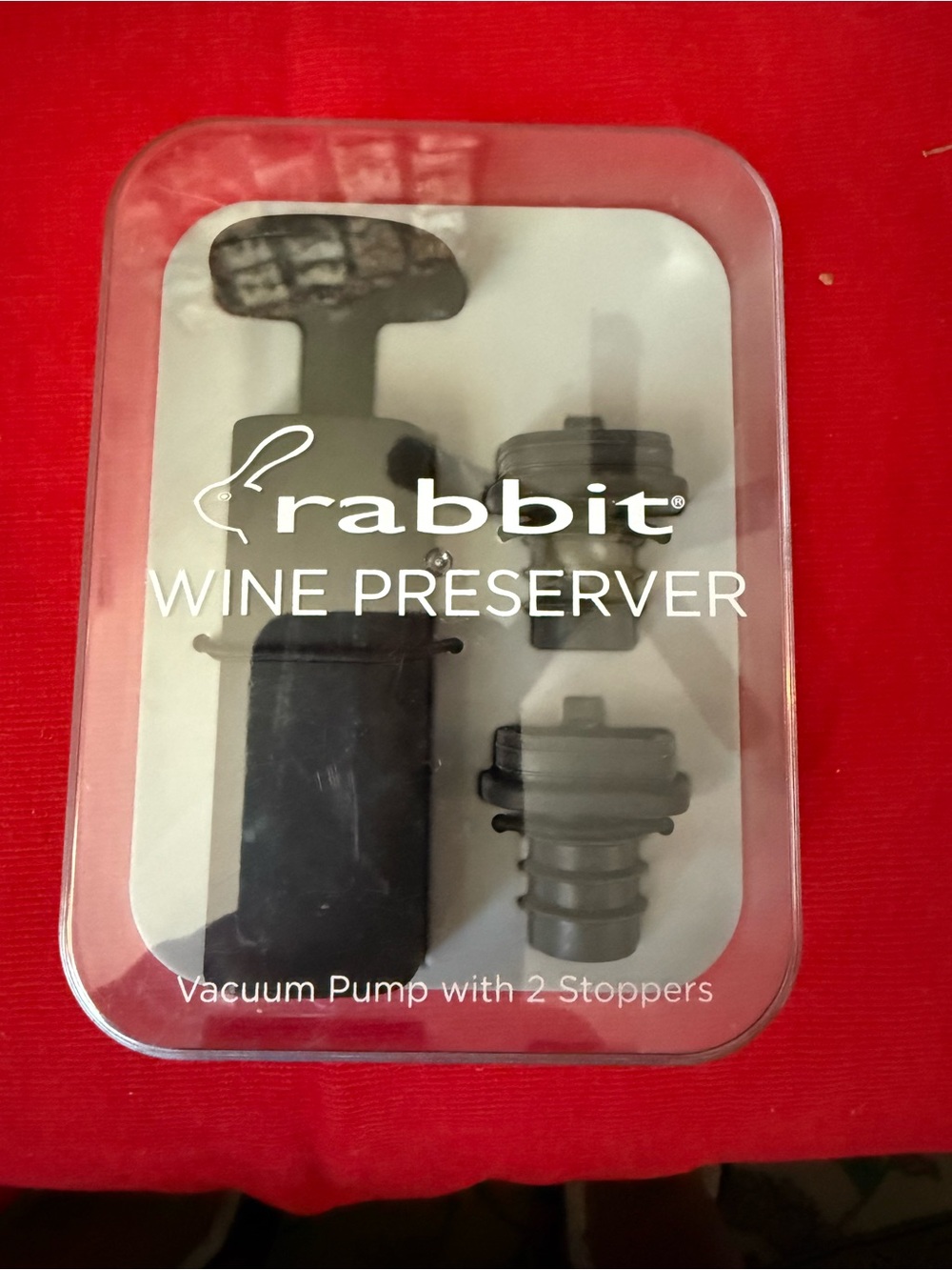 Rabbit Wine Preserver Vacuum Pump with 2 Black Stoppers